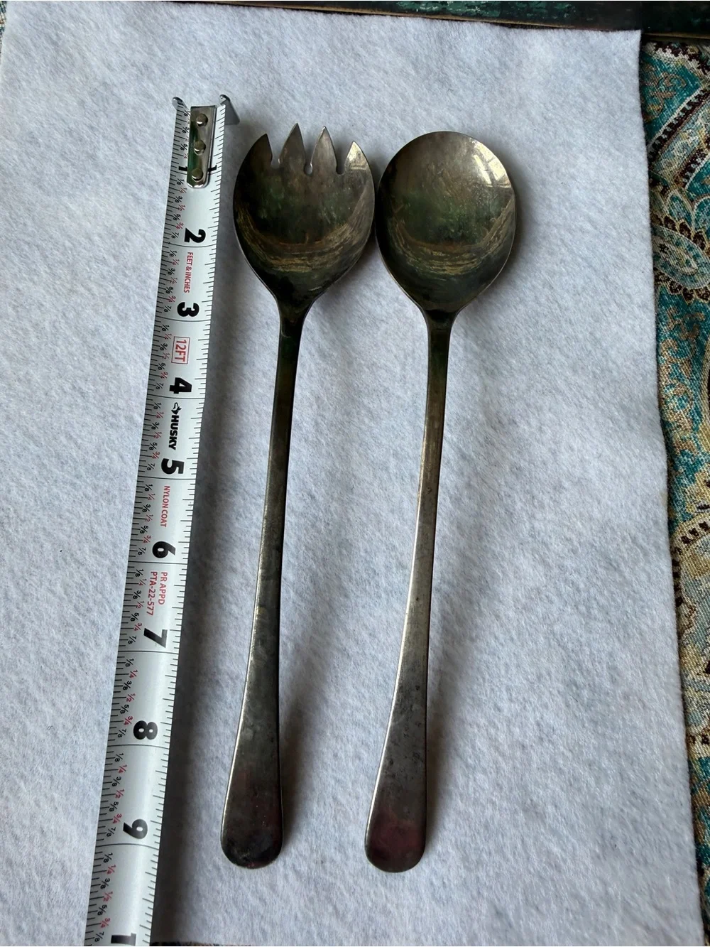 Sheffield England Silver Plated Salad Serving Spoon Fork Set Vintage Patina 9 In